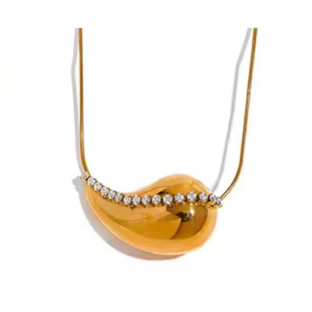 Gold Teardrop Pendant Necklace – PVD Real Gold Plated, Stainless Steel - Picture 7 of 14